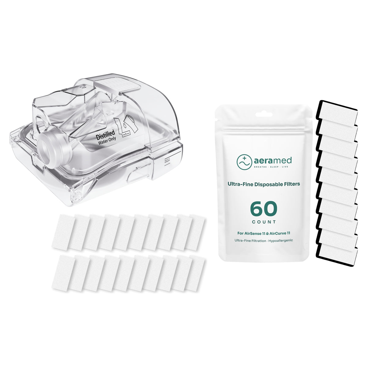 AeraMed CPAP Essentials Set — Water Chamber + 60 Filters