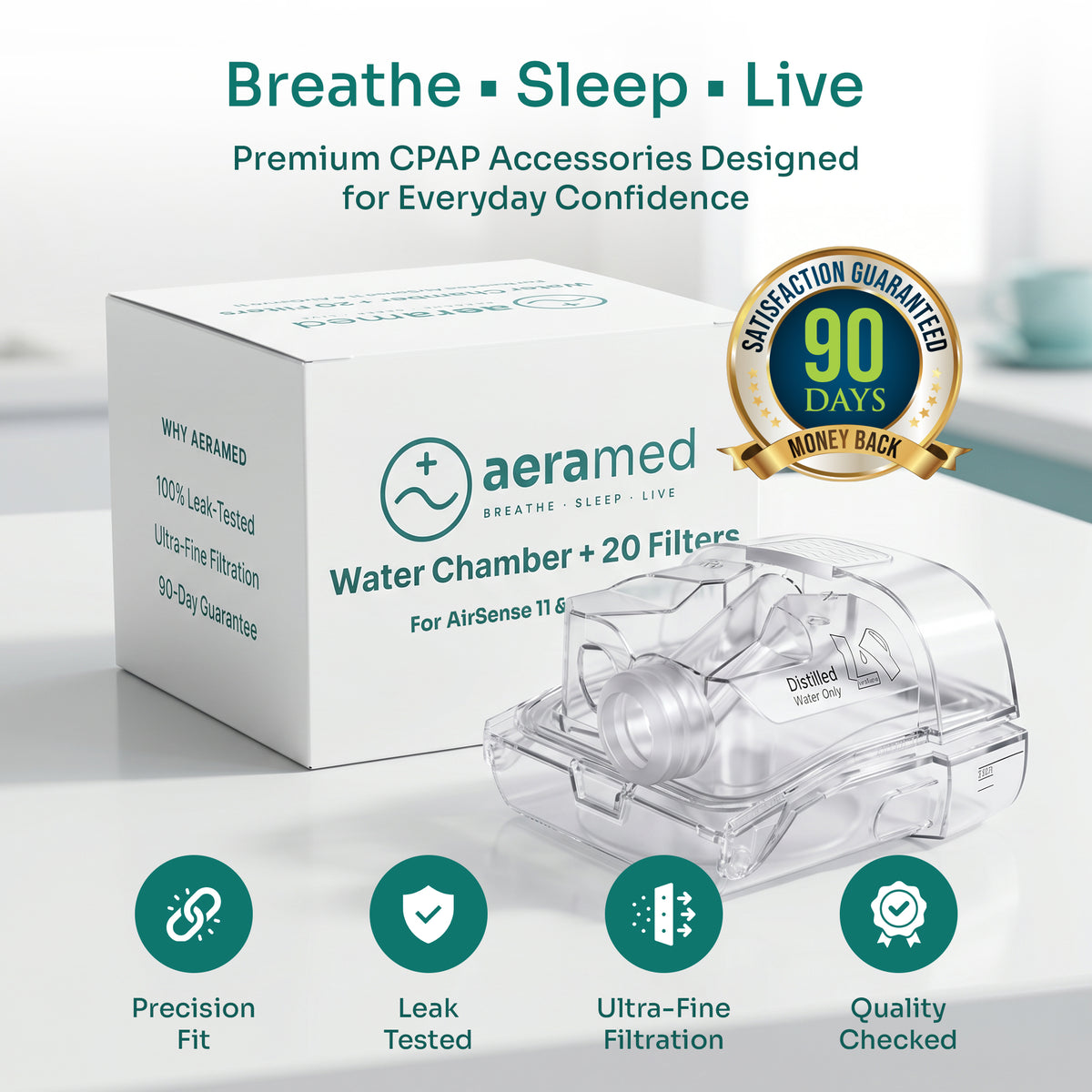 AeraMed CPAP Essentials Set — Water Chamber + 60 Filters