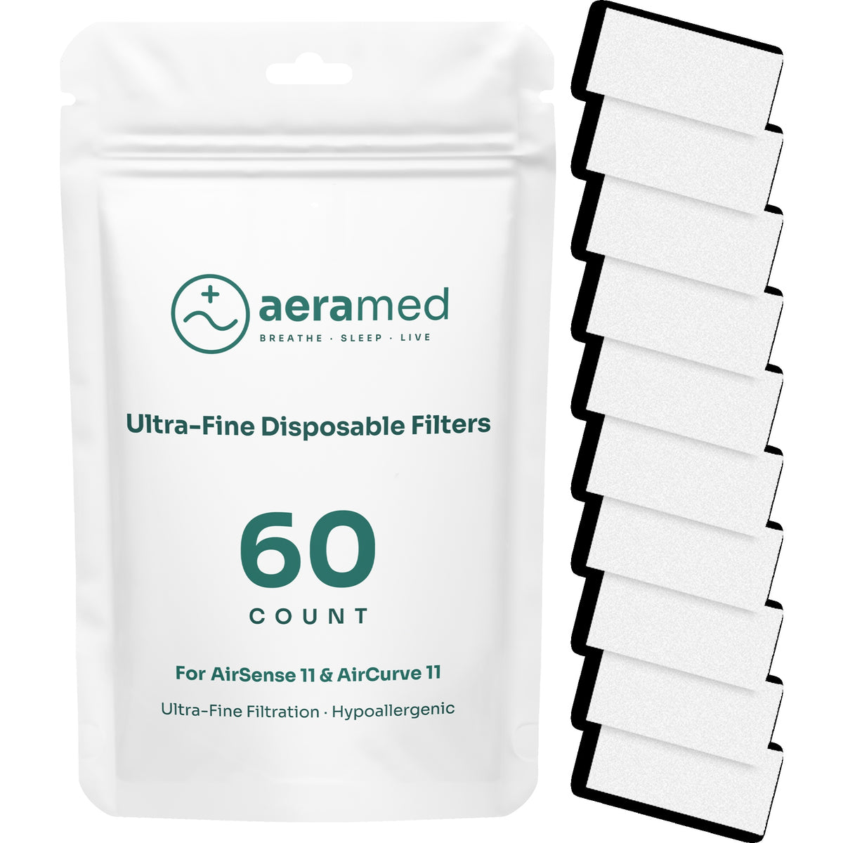 AeraMed CPAP Filters — 60-Pack Ultra-Fine Disposable Replacement Filters