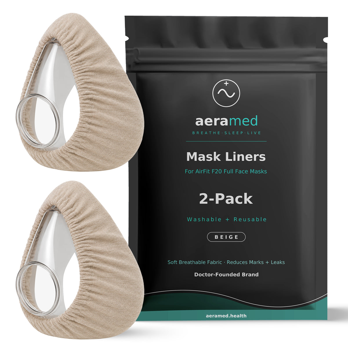 AeraMed CPAP Mask Liners — Soft Washable 2-Pack (Full Face F20 / Nasal N20)