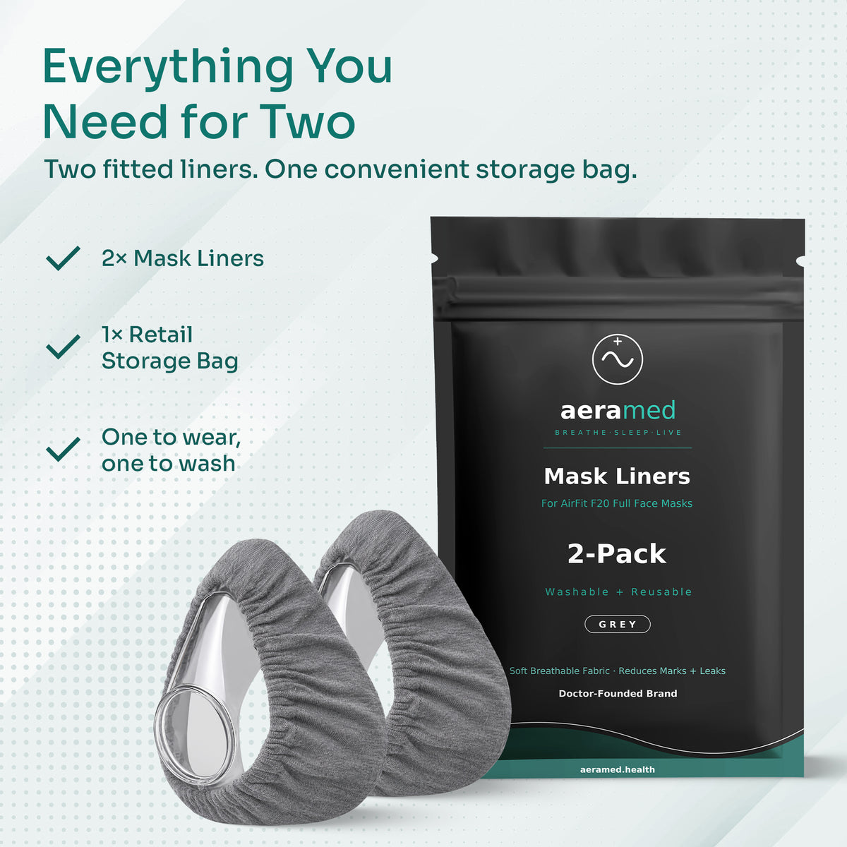 AeraMed CPAP Mask Liners — Soft Washable 2-Pack (Full Face F20 / Nasal N20)