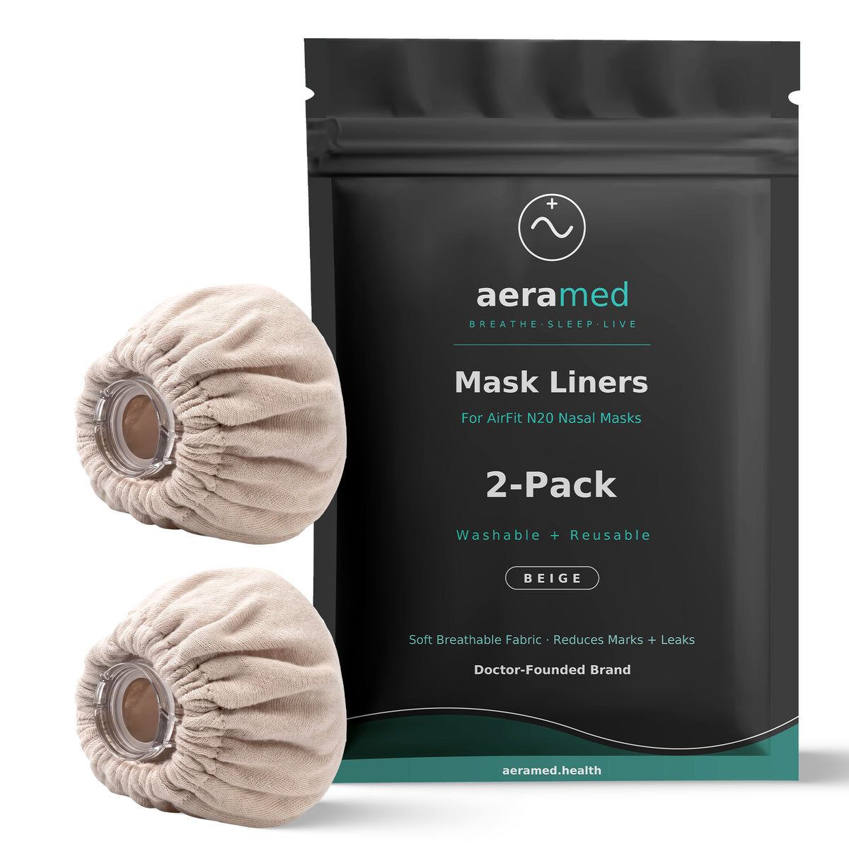 AeraMed CPAP Mask Liners — Soft Washable 2-Pack (Full Face F20 / Nasal N20)