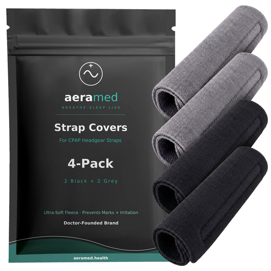 AeraMed CPAP Strap Covers — 4-Pack Soft Fleece (2 Black + 2 Gray)