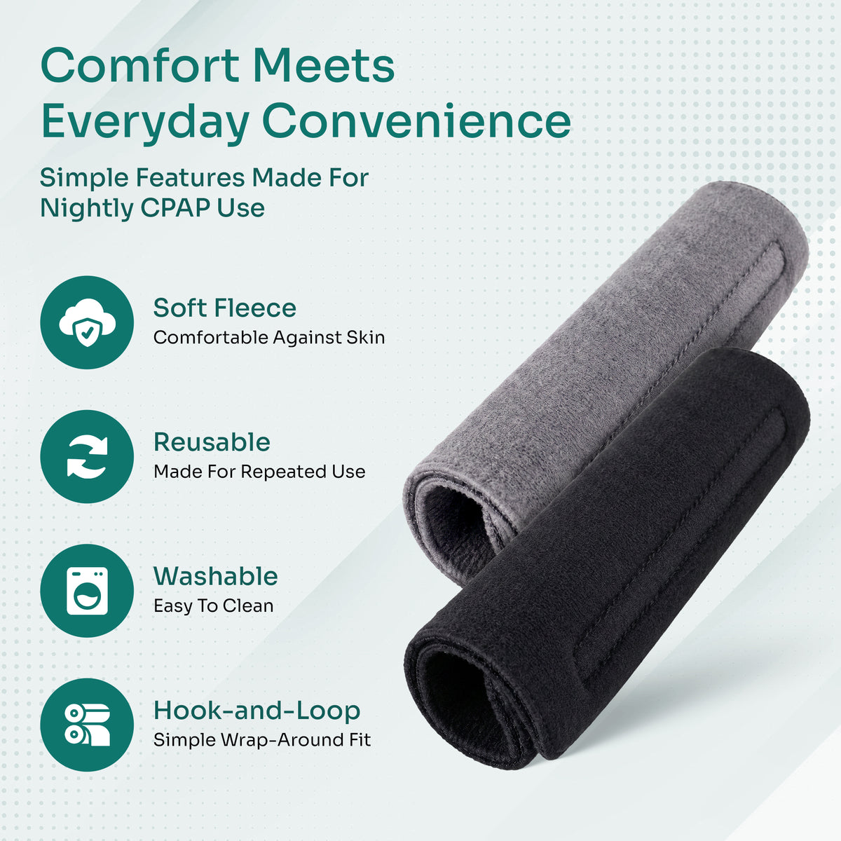 AeraMed CPAP Strap Covers — 4-Pack Soft Fleece (2 Black + 2 Gray)